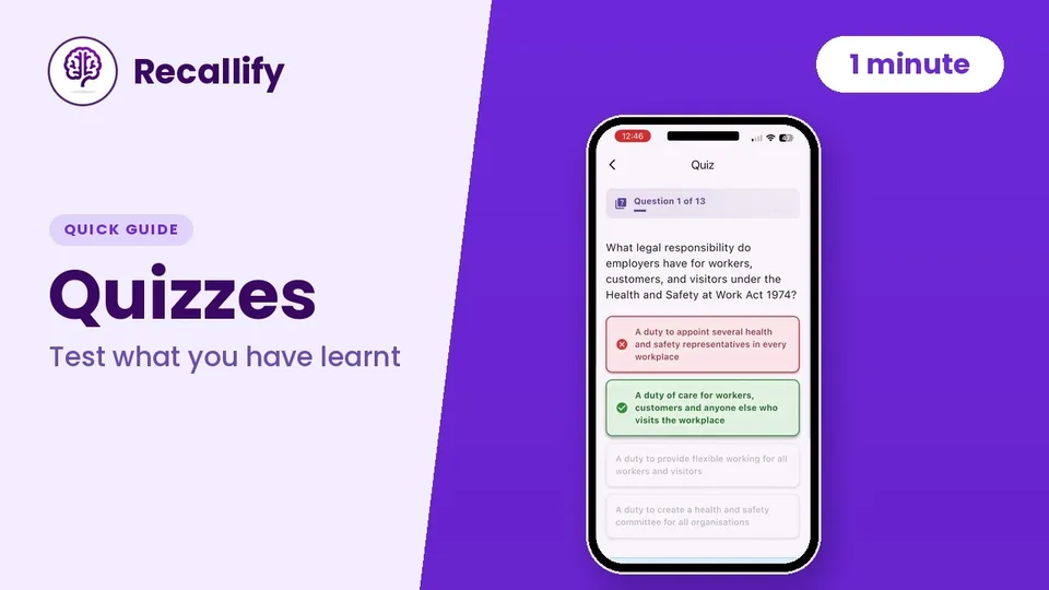Learning and quizzes, one of Recallify's feature guides