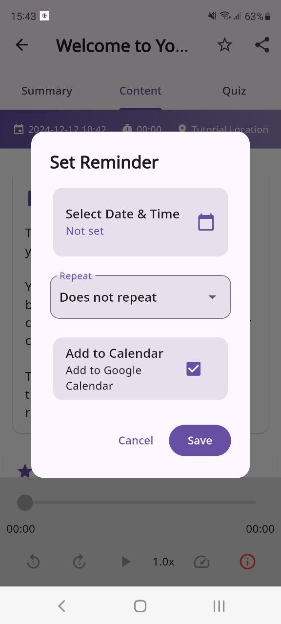 Set Reminder with Calendar Sync