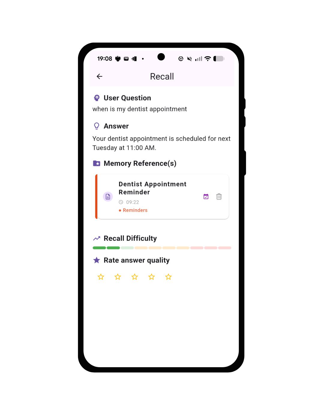 Recallify ask feature answering a question from your saved memories